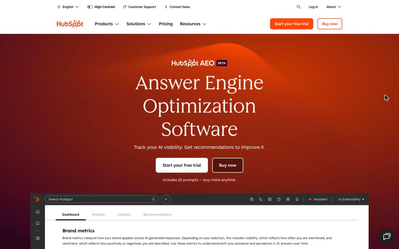 HubSpot AEO answer engine optimization software